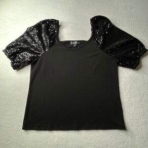 Harper 241 Women's Large Black Sequins Puff Flutter Sleeve V-Neck Knit Top